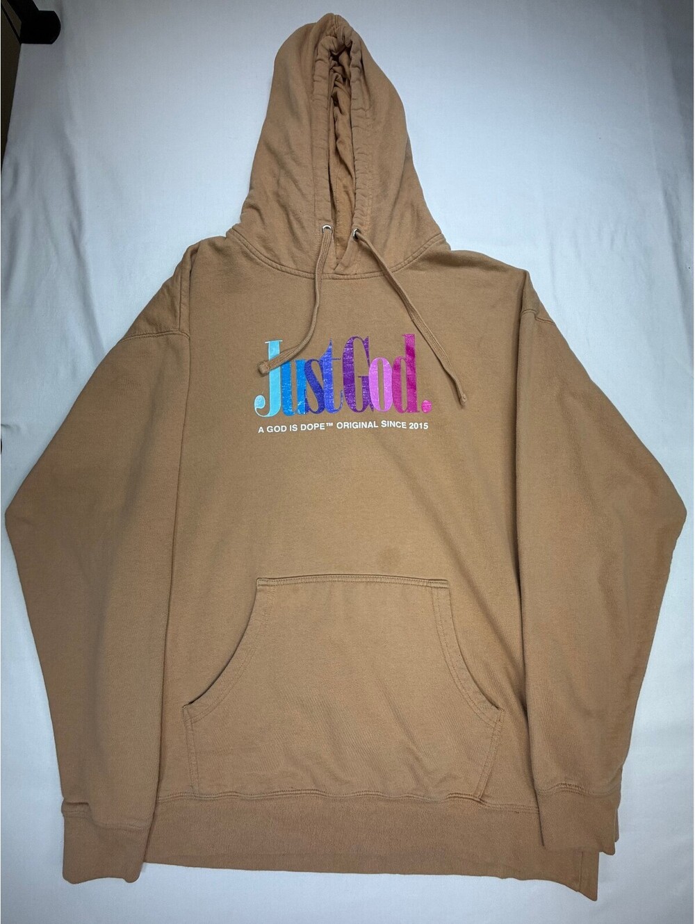 God is Dope Men's Pullover Hoodie Fleece Graphic Just God Pockets Size XL Brown